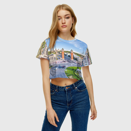 Женская футболка Crop-top 3D Барселона, цвет 3D печать - фото 4