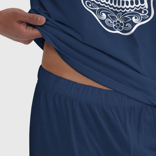 Мужская пижама хлопок Мексиканский череп белый, цвет темно-синий - фото 6