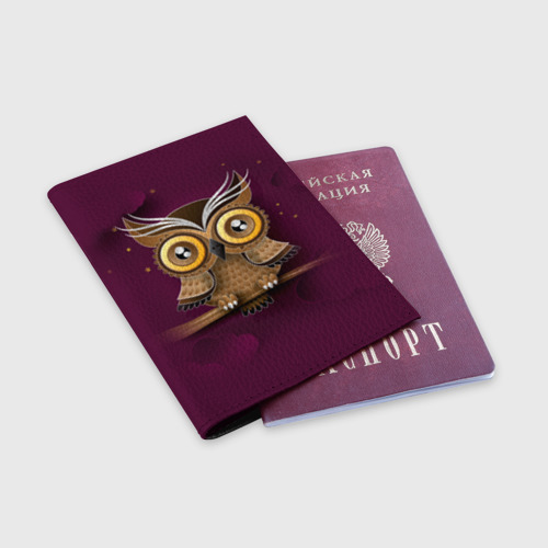 Обложка для паспорта матовая кожа Сова, цвет черный - фото 3