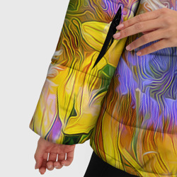 Куртка с принтом Живописные цветы для женщины, вид на модели спереди №4. Цвет основы: черный