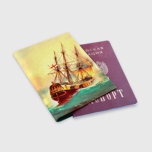 Обложка для паспорта матовая кожа Парусник, цвет бирюзовый - фото 3