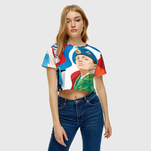 Женская футболка Crop-top 3D ВДВ, цвет 3D печать - фото 4