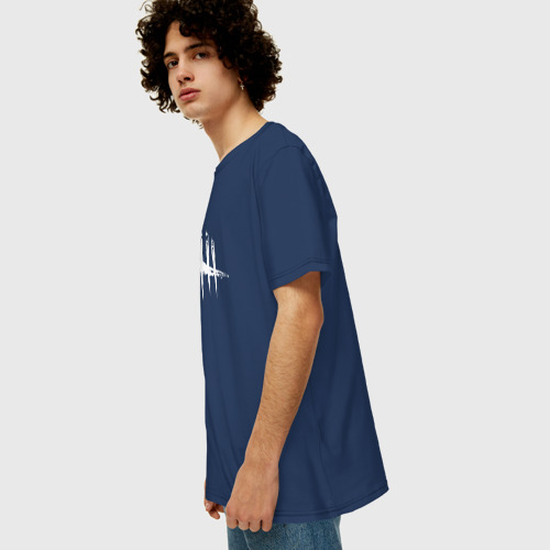 Мужская футболка хлопок Oversize с принтом Dead by Daylight White Logo, вид сбоку #3