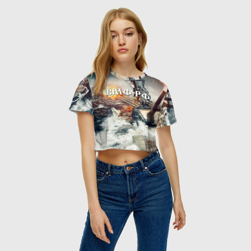 Женская футболка Crop-top 3D Морской бой, цвет 3D печать - фото 4