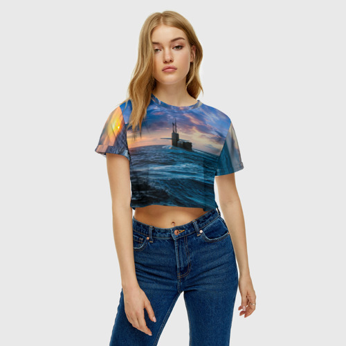 Женская футболка Crop-top 3D Подводная лодка - фото 4