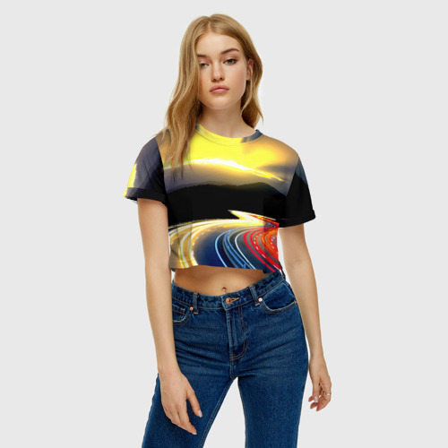 Женская футболка Crop-top 3D Ночная дорога, цвет 3D печать - фото 3