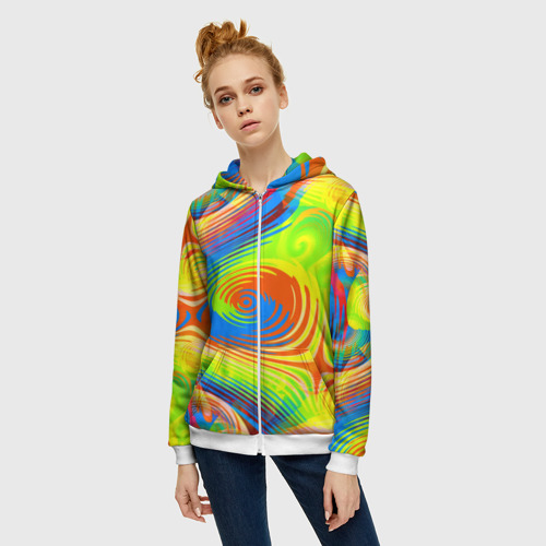 Женская толстовка 3D на молнии Tie-Dye, цвет белый - фото 3