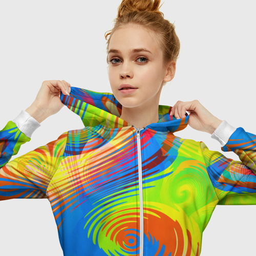 Женская толстовка 3D на молнии Tie-Dye, цвет белый - фото 5