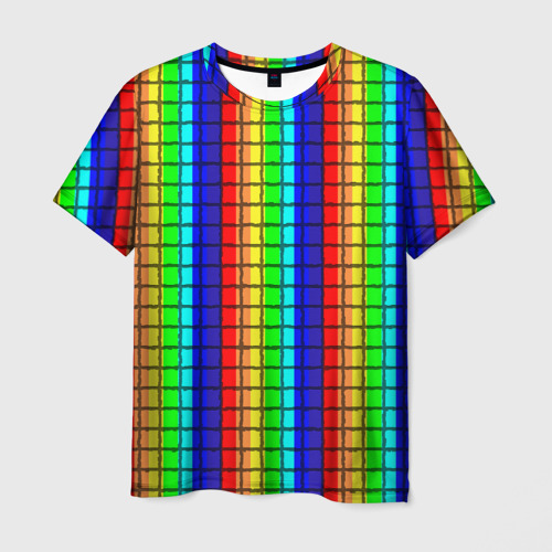 Мужская футболка 3D Радуга (Полосы в мозайку), цвет 3D печать