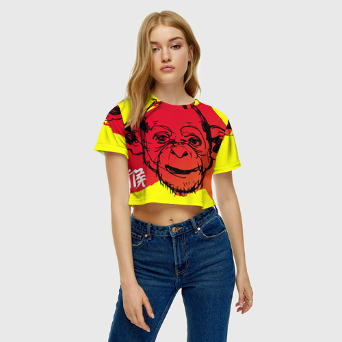 Женская футболка Crop-top 3D Fire Monkey, цвет 3D печать - фото 3