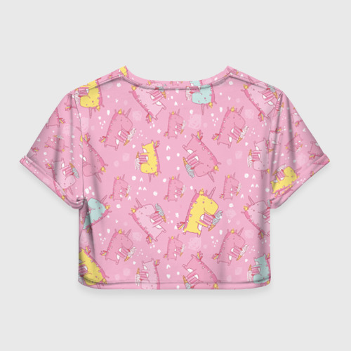 Женская футболка Crop-top 3D Единорожки с мороженкой, цвет 3D печать - фото 2