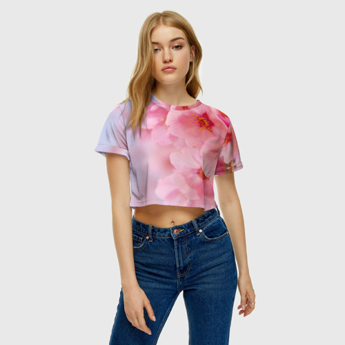 Женская футболка Crop-top 3D Сакура, цвет 3D печать - фото 3