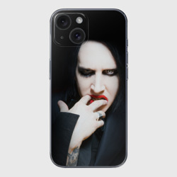 Чехол для iPhone 15 силиконовый с защитой камеры Marilyn Manson