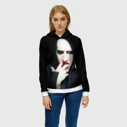 Толстовка с принтом Marilyn Manson для женщины, вид на модели спереди №2. Цвет основы: белый
