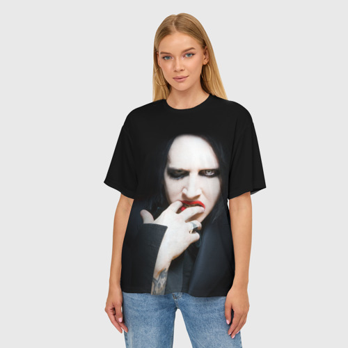 Женская футболка oversize 3D Marilyn Manson, цвет 3D печать - фото 3
