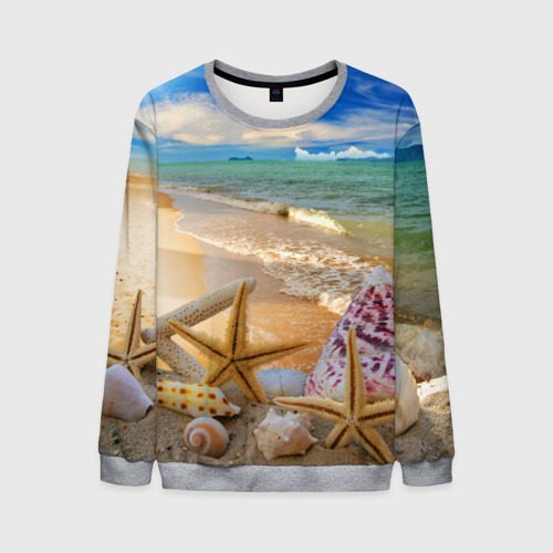 Мужской свитшот 3D Морской пляж 2, цвет меланж