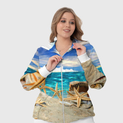 Костюм с принтом Морской пляж 4 для женщины, вид на модели спереди №4. Цвет основы: белый