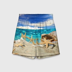 Детские спортивные шорты 3D Морской пляж 4
