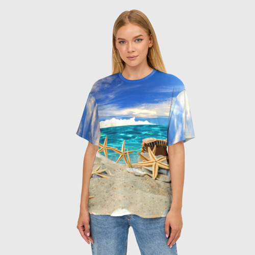 Женская футболка oversize 3D Морской пляж 4, цвет 3D печать - фото 3
