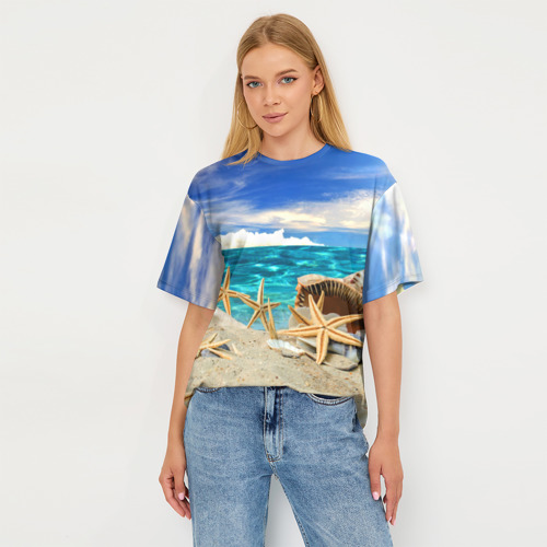 Женская футболка oversize 3D Морской пляж 4, цвет 3D печать - фото 5