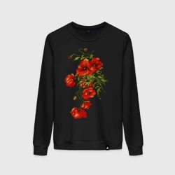 Женский свитшот хлопок Маки эффект вышивка крестиком