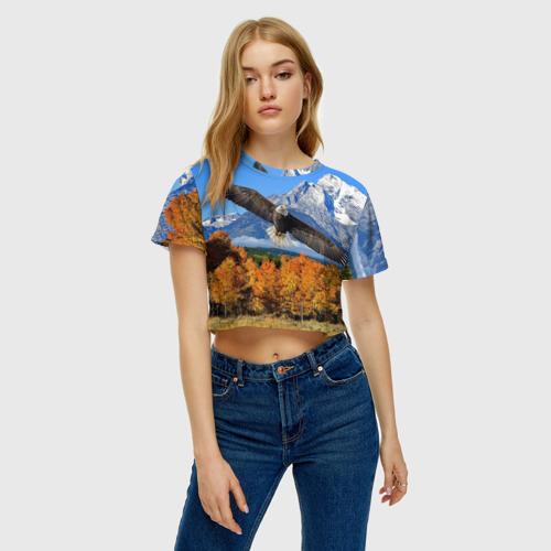 Женская футболка Crop-top 3D Орел, цвет 3D печать - фото 3