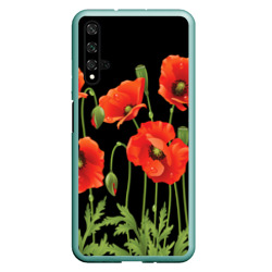 Чехол для Honor 20 Маки красные на черном