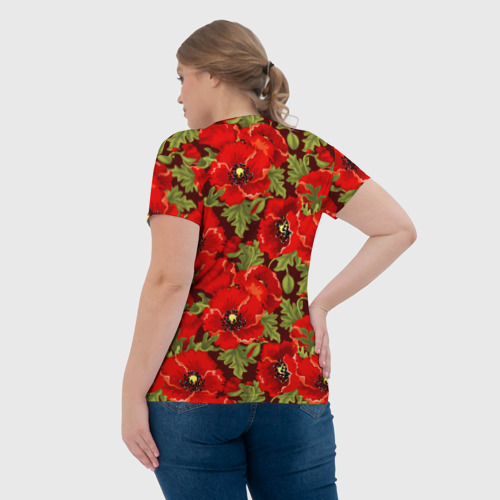 Женская футболка 3D Маки красные паттерн, цвет 3D печать - фото 7