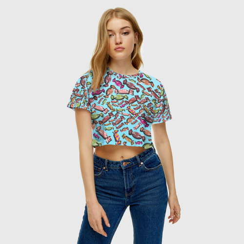 Женская футболка Crop-top 3D Конфеты, цвет 3D печать - фото 4