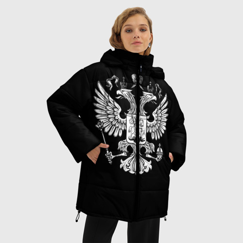 Женская зимняя куртка Oversize Двуглавый орел, цвет черный - фото 3