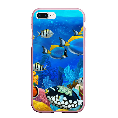 Чехол для iPhone 7Plus/8 Plus матовый Экзотические рыбки, цвет розовый