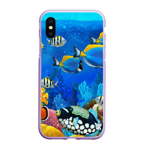 Чехол для iPhone XS Max матовый Экзотические рыбки, цвет сиреневый