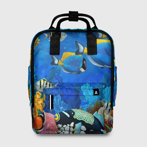Женский рюкзак 3D с принтом Экзотические рыбки, вид спереди #2