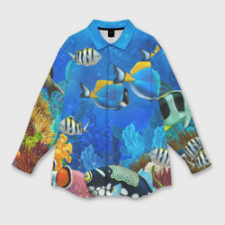 Женская рубашка oversize 3D Экзотические рыбки