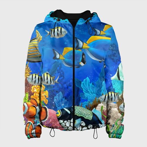 Женская куртка 3D Экзотические рыбки, цвет черный