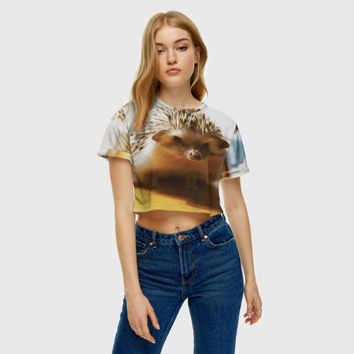 Женская футболка Crop-top 3D Ежик 4, цвет 3D печать - фото 3