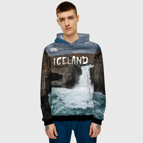 Мужская толстовка 3D Исландия. Водопад, цвет черный - фото 3