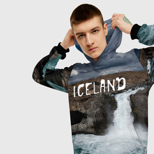 Мужская толстовка 3D Исландия. Водопад, цвет черный - фото 5