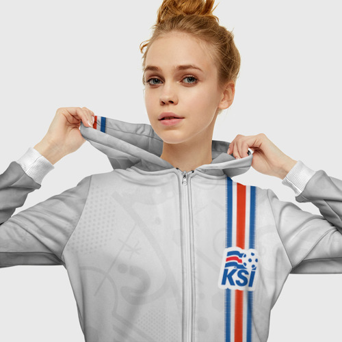 Женская толстовка 3D на молнии Форма сборной Исландии по футболу, цвет белый - фото 5