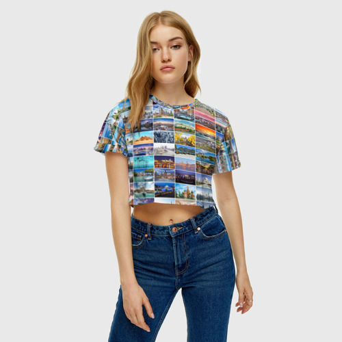 Женская футболка Crop-top 3D Страны мира (10х10), цвет 3D печать - фото 3