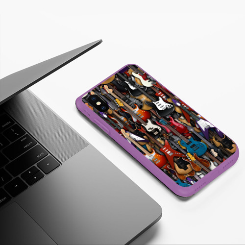Чехол для iPhone XS Max матовый Электрогитары, цвет фиолетовый - фото 5