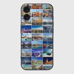 Чехол для iPhone 16 силиконовый с защитой камеры Страны мира 9х9