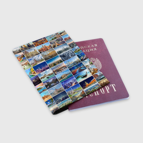 Обложка для паспорта матовая кожа Страны мира 9х9, цвет черный - фото 3