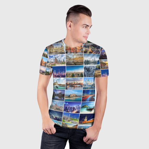 Мужская футболка 3D Slim с принтом Страны мира (9х9), фото на моделе #1