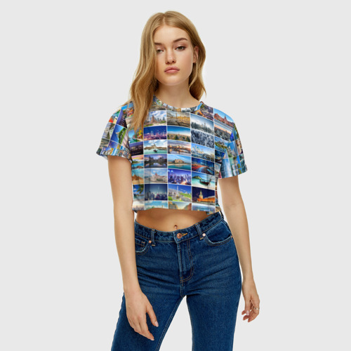 Женская футболка Crop-top 3D Страны мира 9х9, цвет 3D печать - фото 3