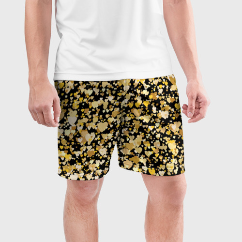 Мужские шорты спортивные Золотые сердца, цвет 3D печать - фото 3