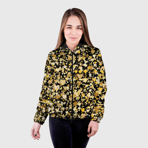 Женская куртка 3D Золотые сердца, цвет черный - фото 3