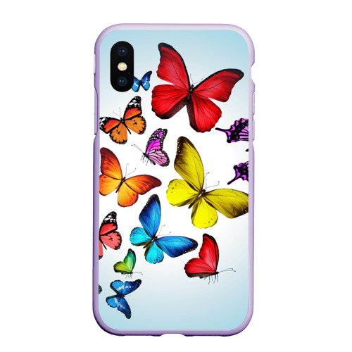 Чехол для iPhone XS Max матовый Butterflies, цвет светло-сиреневый