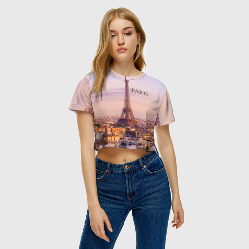 Женская футболка Crop-top 3D Париж, цвет 3D печать - фото 3