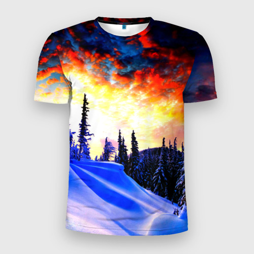 Мужская футболка 3D Slim Зимний лес, цвет 3D печать